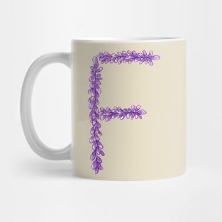 Lavender Letter F Hand Drawn in Watercolor and Ink Mug